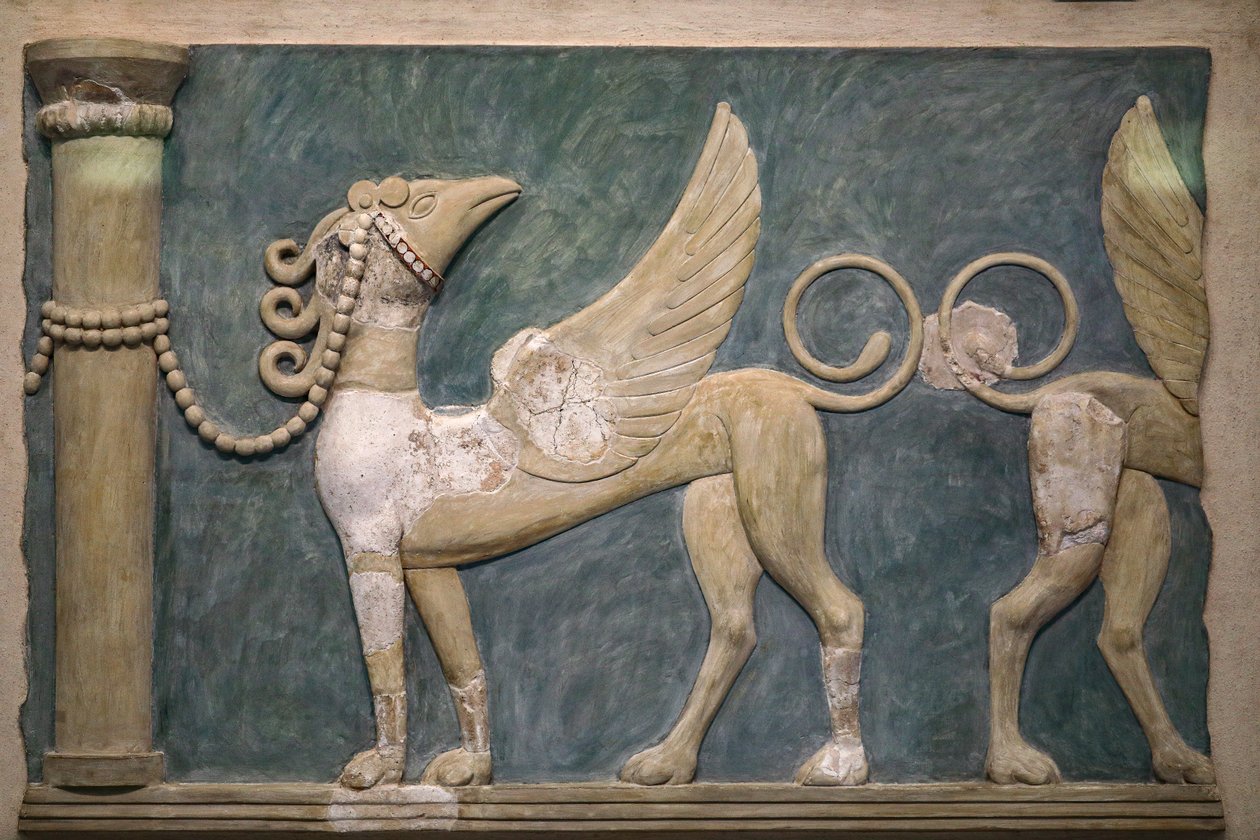 Afresco de Griffins em alto relevo. Palácio de Knossos. 1600-1450 aC de Minoan