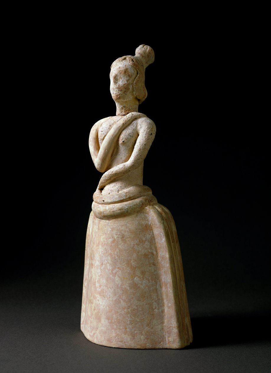 Arte minóica: figura de mulher em terracota numa atitude de adoração. Do santuário de Piskokephalo, em Creta. 1700-1450 AC. Dim. 24,6 cm Heraklion, museu arqueológico. de Minoan