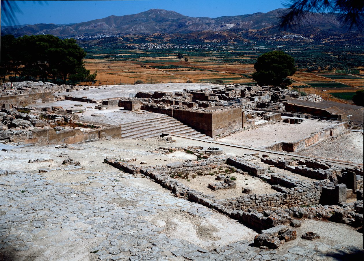 Civilização minóica: vista da ala ocidental do palácio de Phaistos (Festos) 1950-1700 AC. Phaistos, Creta de Minoan
