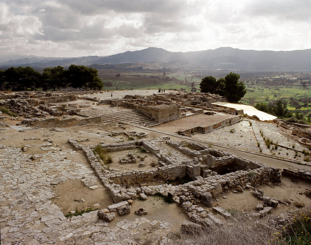 Vista das ruínas de Phaistos, 2700-1200 AC de Minoan