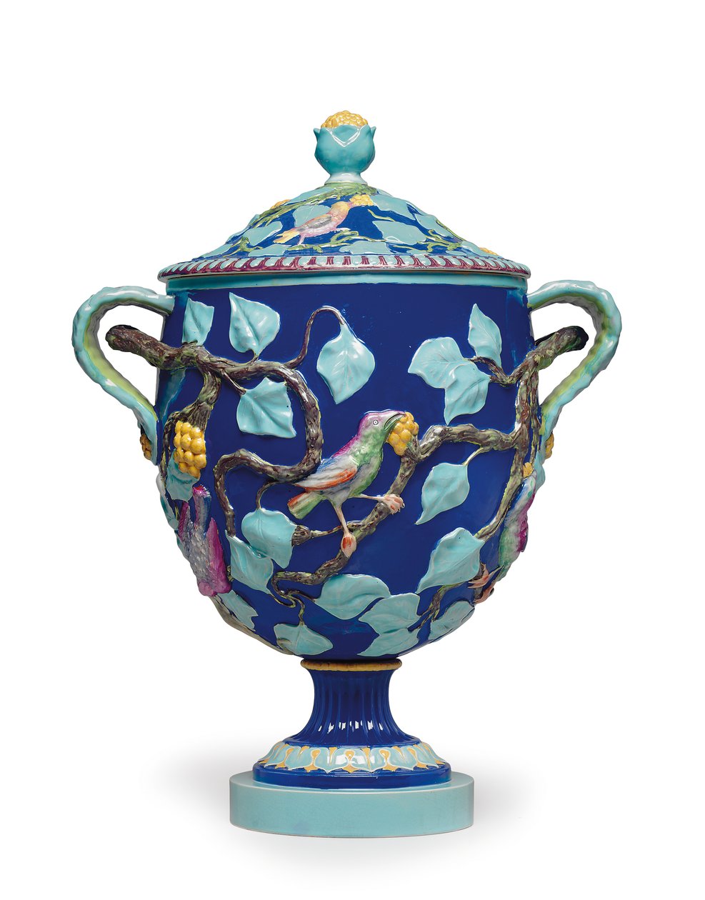 Vaso e tampa de majólica inglesa com duas alças, meados do século 19 (cerâmica) de Mintons Ltd (attr. to)