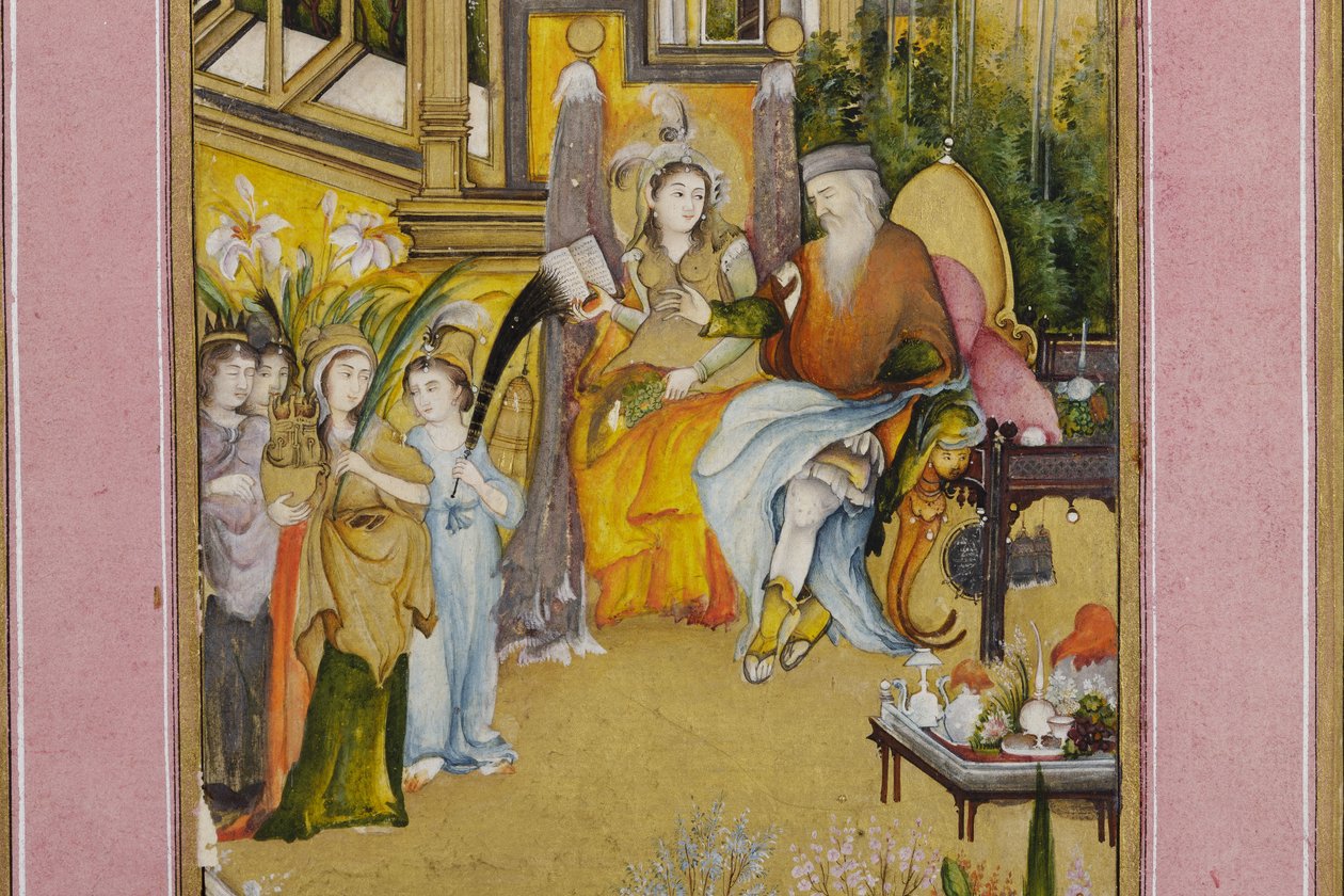 Detalhe de Salomão e da Rainha de Sabá, c.1760 (wc opaco e ouro sobre papel) de Mir Kalan Khan
