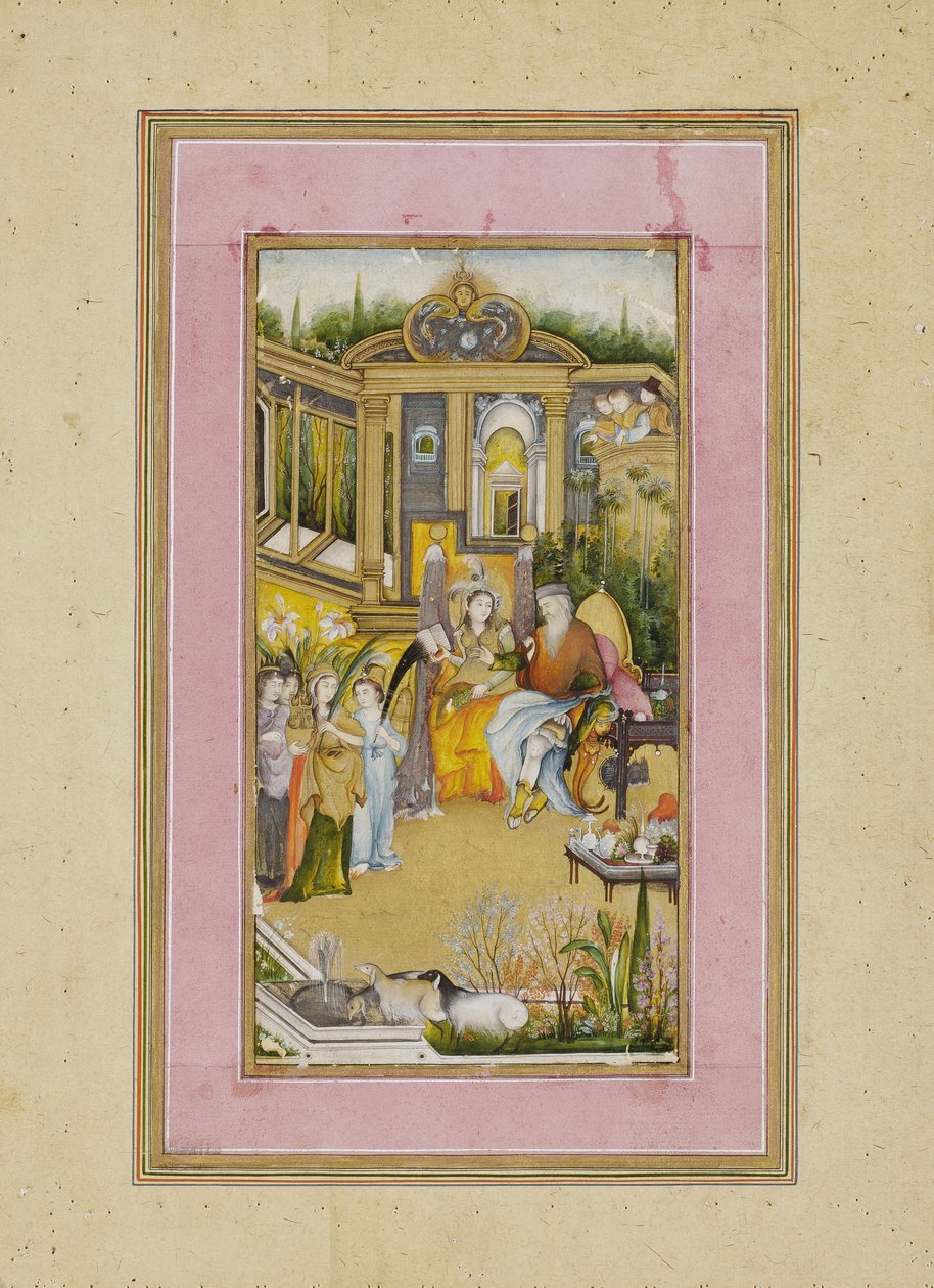 Salomão e a Rainha de Sabá, c.1760 (wc opaco e ouro sobre papel) de Mir Kalan Khan