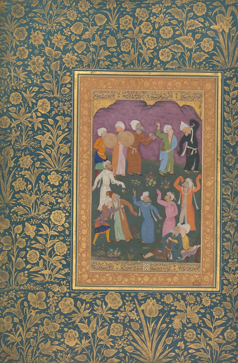 Dancing Dervishes, Folio do álbum Shah Jahan, reto: ca. 1610, verso: ca. 1530-50. de Mir 