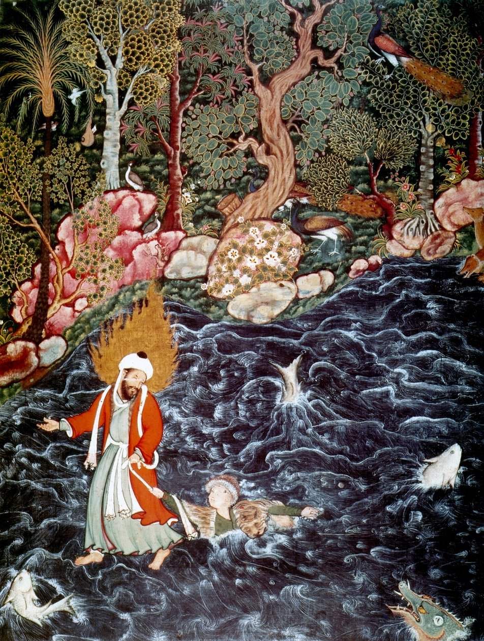 O profeta Elias resgatando o príncipe Nur ad-Dahr, 1562-1577. de Mir Sayyid Ali