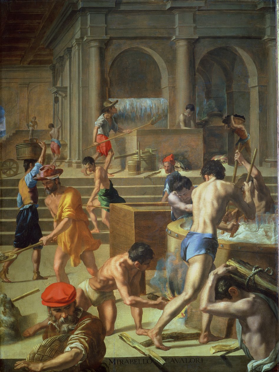 A fábrica de lã, 1572 (ardósia) de Mirabello Cavalori