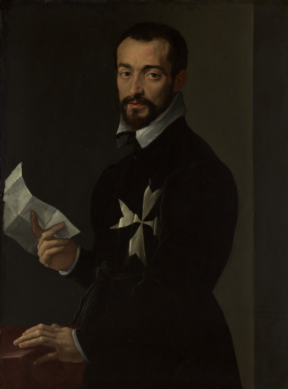 Retrato de um cavaleiro de Malta, provavelmente Fra Jacopo Salviati, 1566. de Mirabello Cavalori