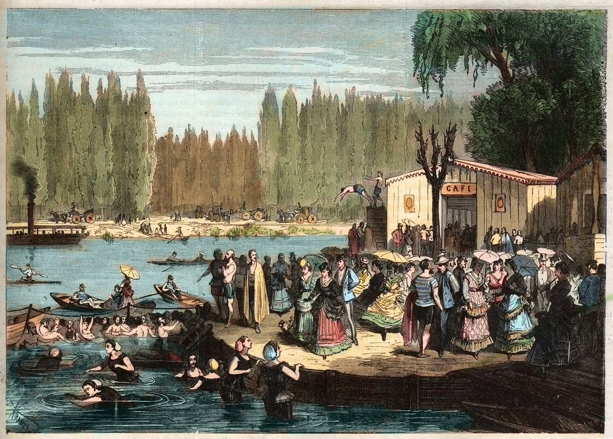 Natação em La Grenouillere, nos arredores de Paris - La Grenouillere em Croissy-sur-Seine em 1869 - depois de Miranda de Miranda Miranda