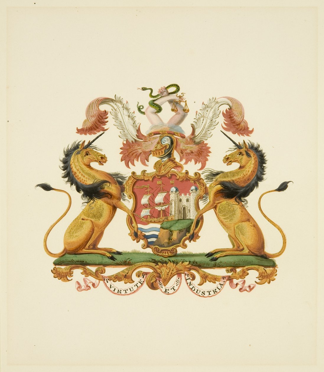 Arms of the City of Bristol, c.1830 (lápis e papel de aquarela) de Miss (attr.to) Braikenridge