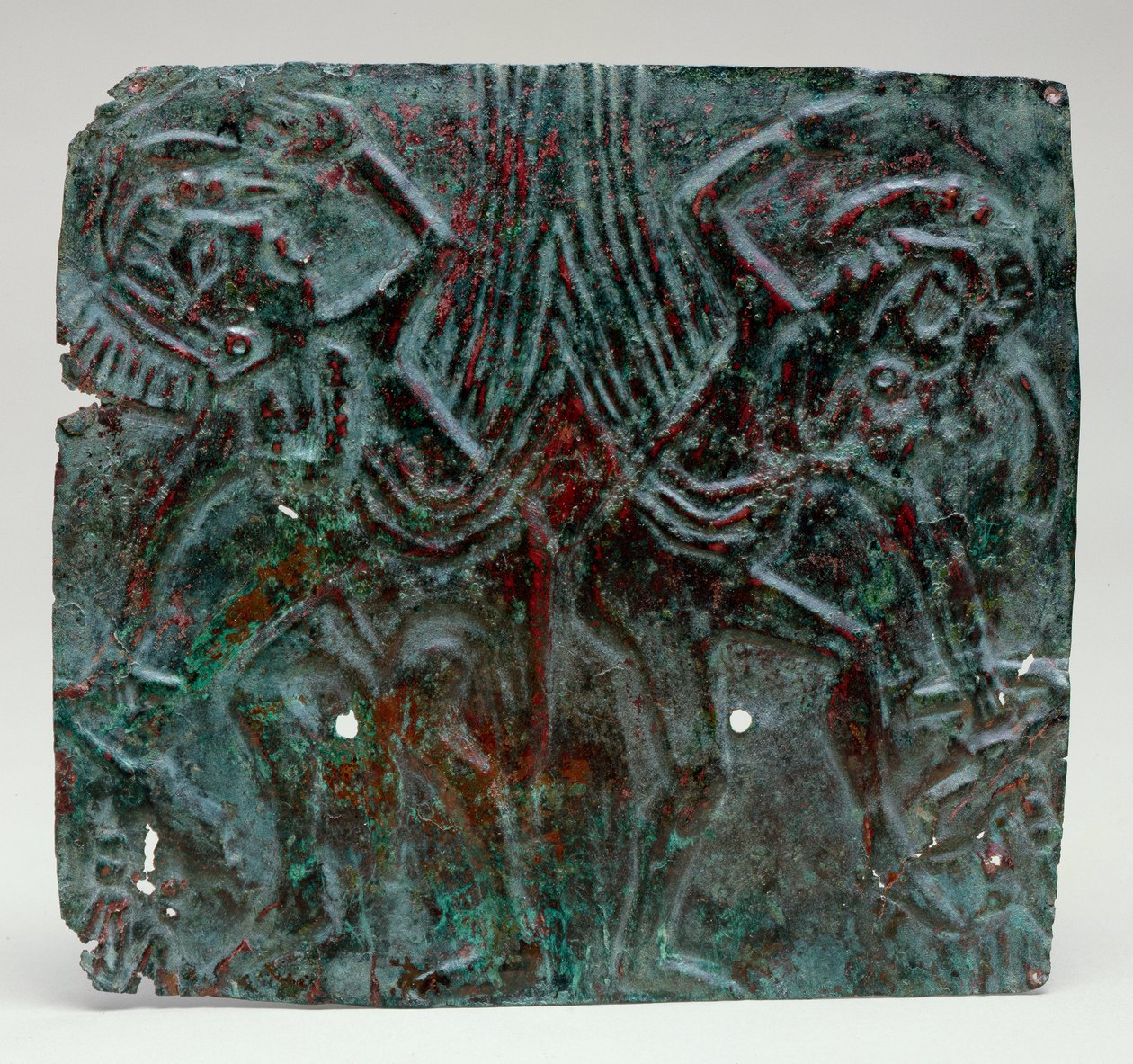 Placa de Repousse com figuras dançantes, 1100-1300 (cobre e pigmento) de Mississippian culture