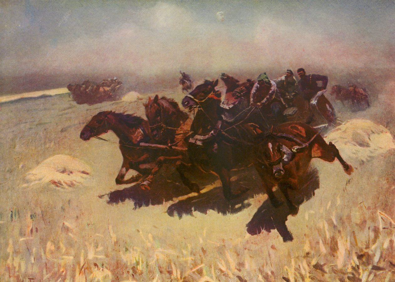 Tachanka (litografia a cores) de Mitrofan Borisovic Grekov