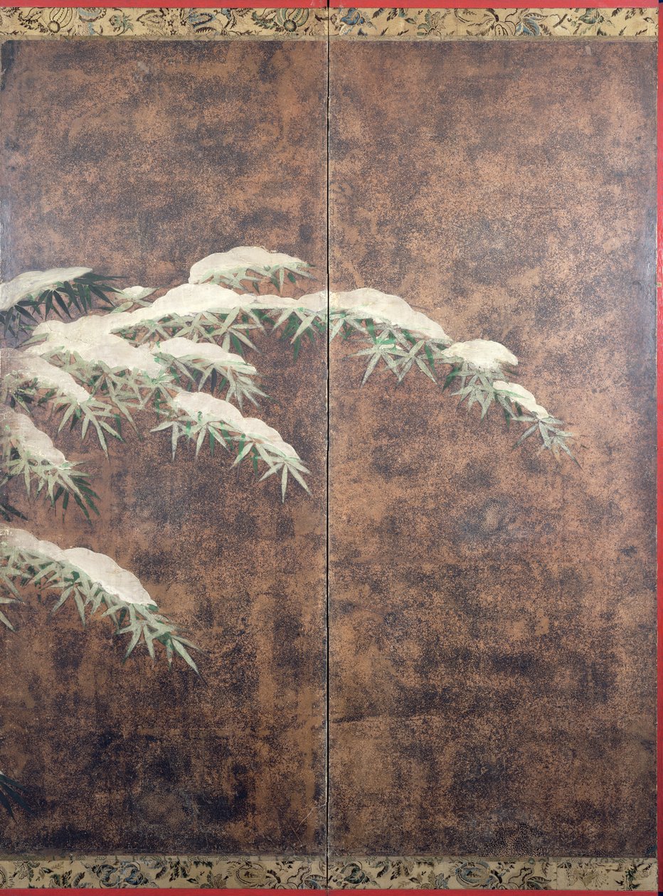 Bambu na neve, c.1600 (tinta, cores, ouro e prata sobre papel) de Mitsuyoshi Tosa
