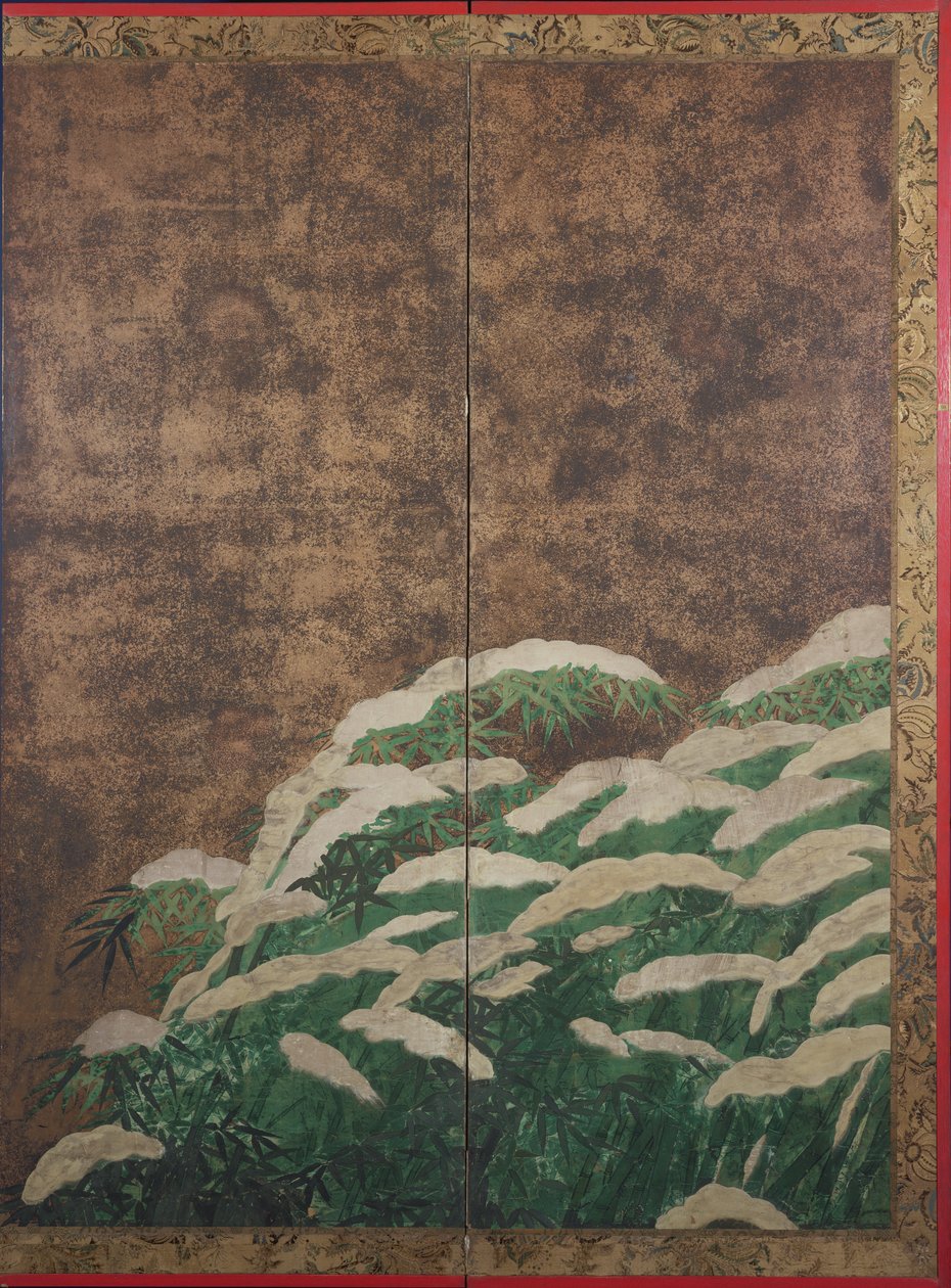 Bambu na neve, c.1600 (tinta, cor, ouro e prata sobre papel) de Mitsuyoshi Tosa