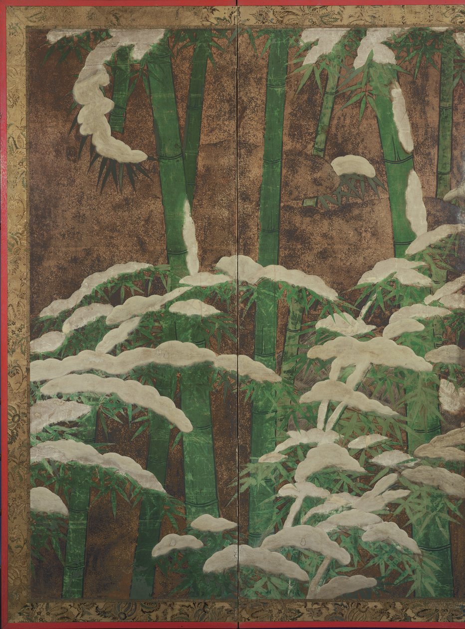 Bambu na neve, c.1600 (tinta, cor, ouro e prata sobre papel) de Mitsuyoshi Tosa