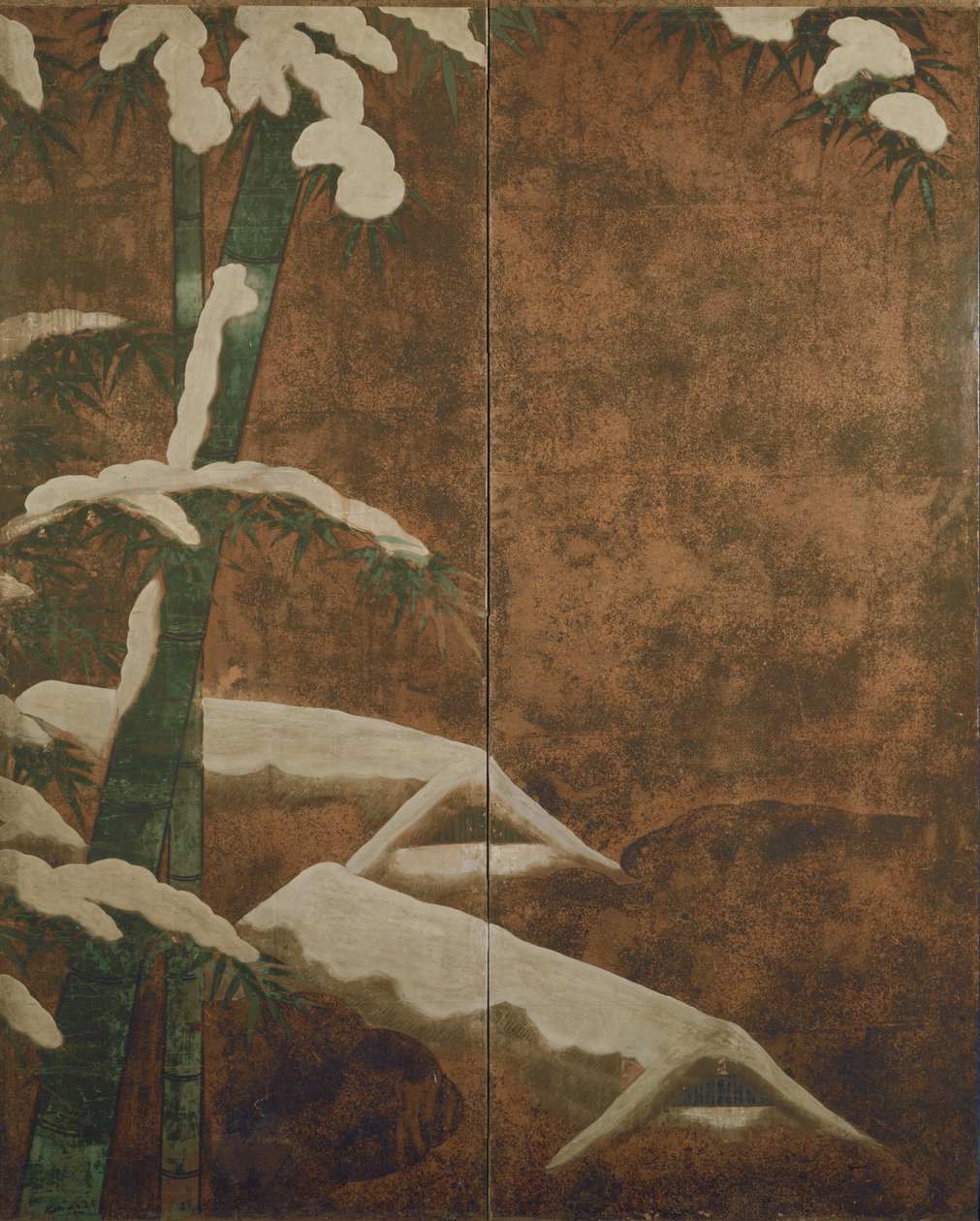Bambu na neve, c.1600 (tinta, cor, ouro e prata sobre papel) de Mitsuyoshi Tosa
