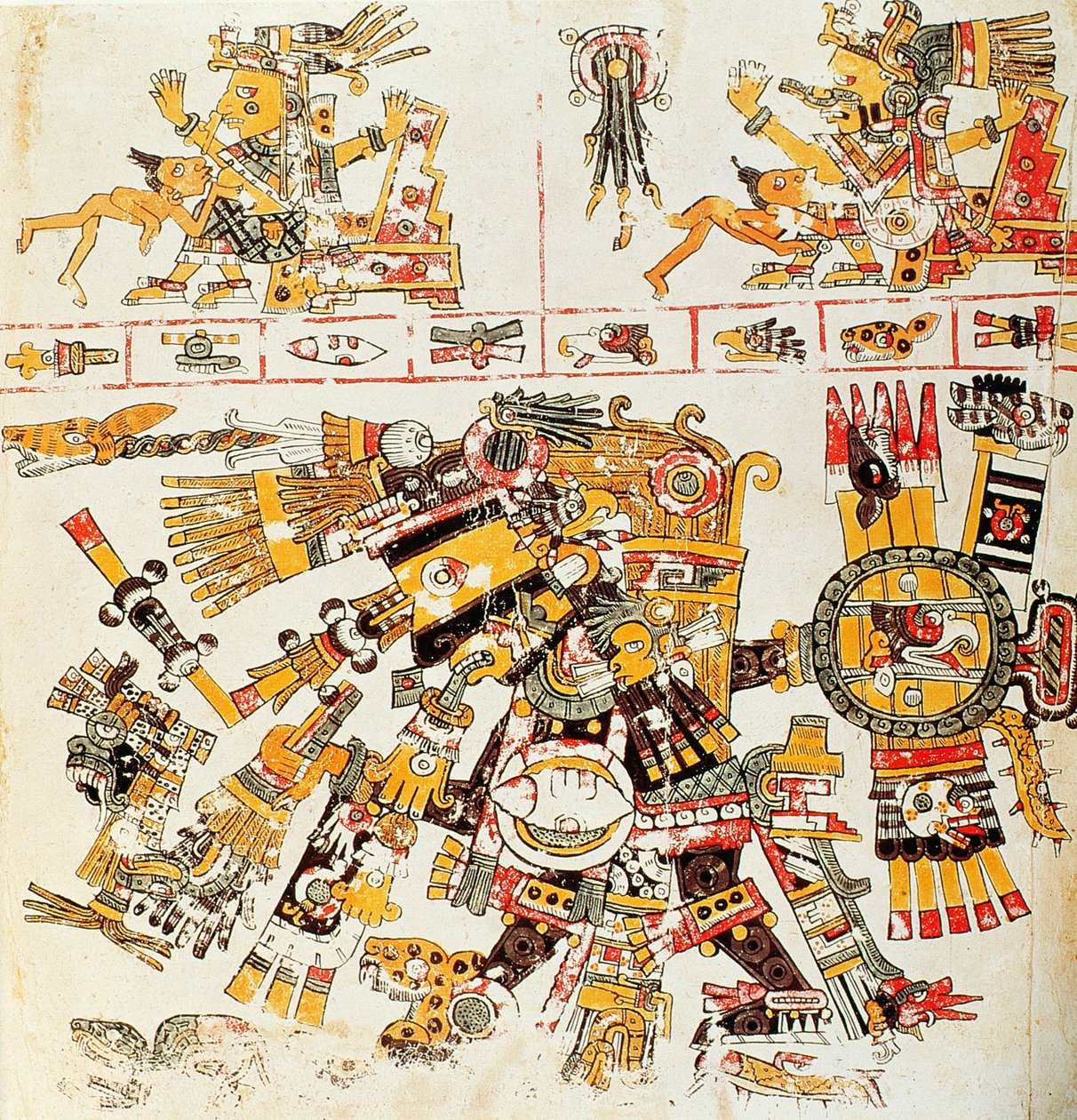 Cópia fac-símile de uma página do códice Borgia representando o Tezcatlipoca preto (litografia colorida) de Mixtec