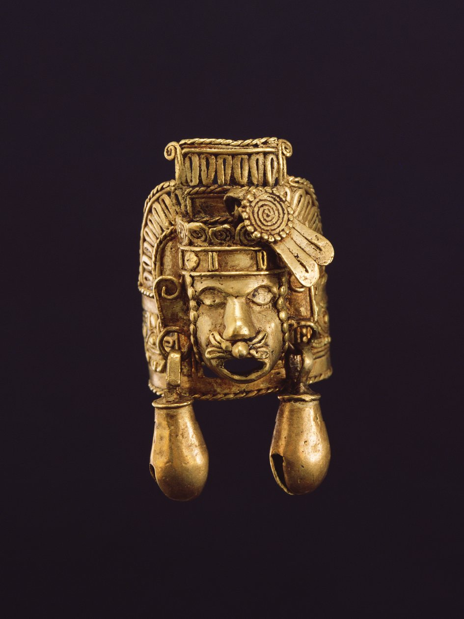 Anel com o deus do vento Ehecatl (ouro) de Mixtec