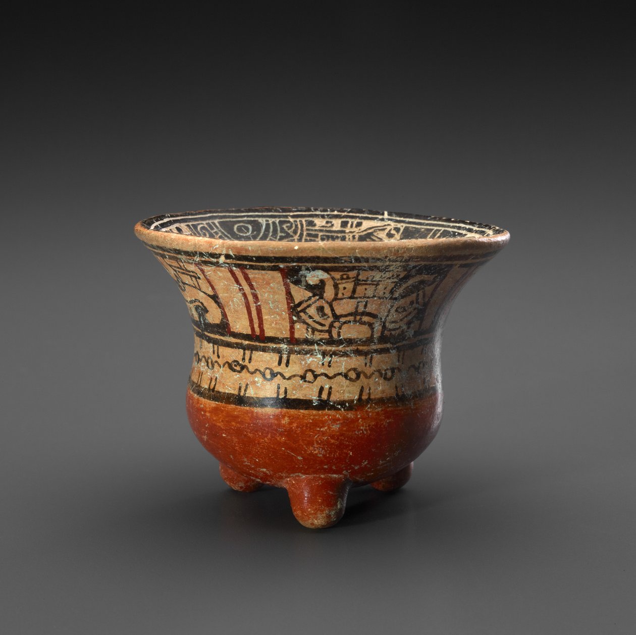 Tigela de Tripé com Deuses e Sinais de Calendário, 900-1519 DC (faiança com barbotina) de Mixtec Mixtec