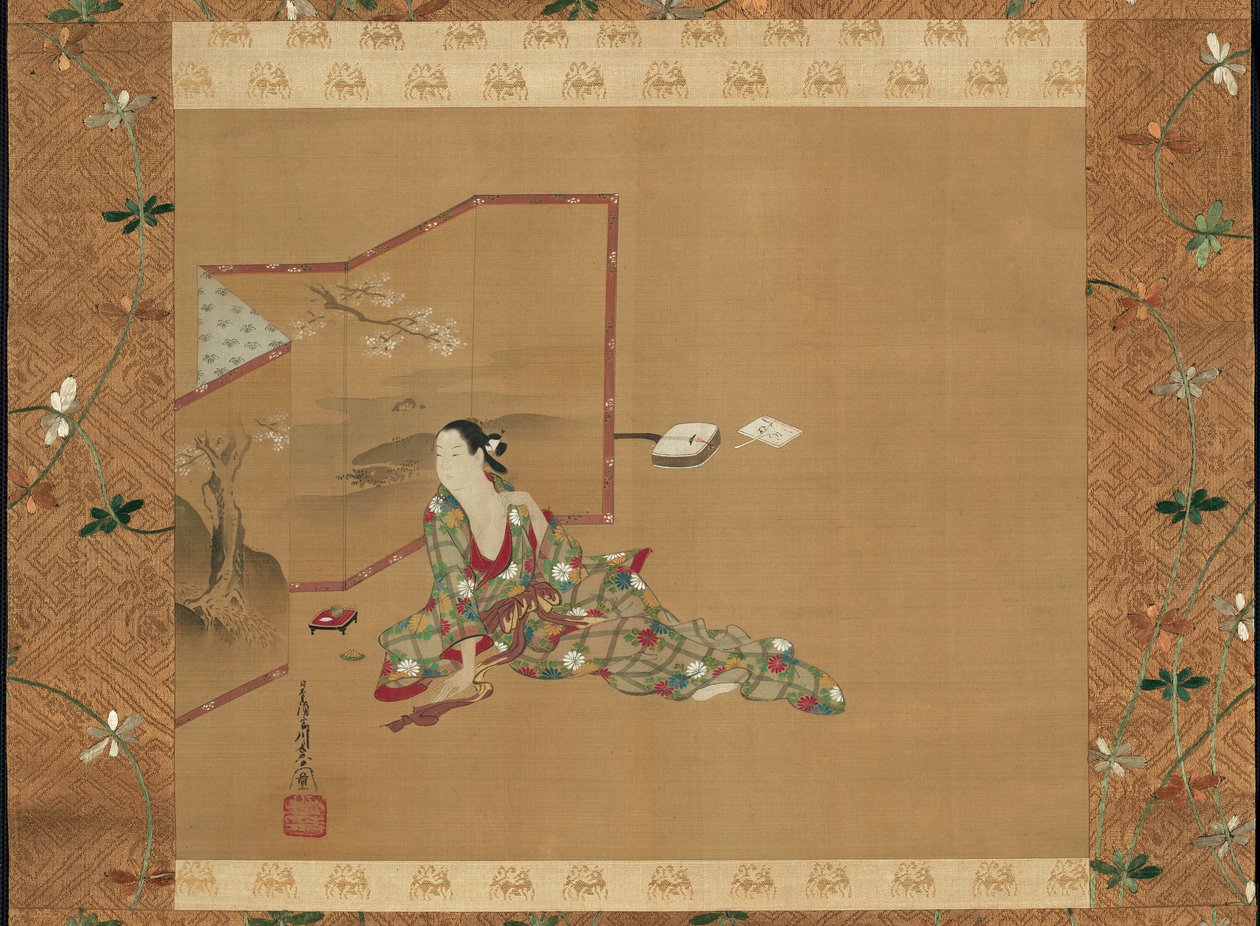 Uma beleza atrás de uma tela de Miyagawa Chōshun