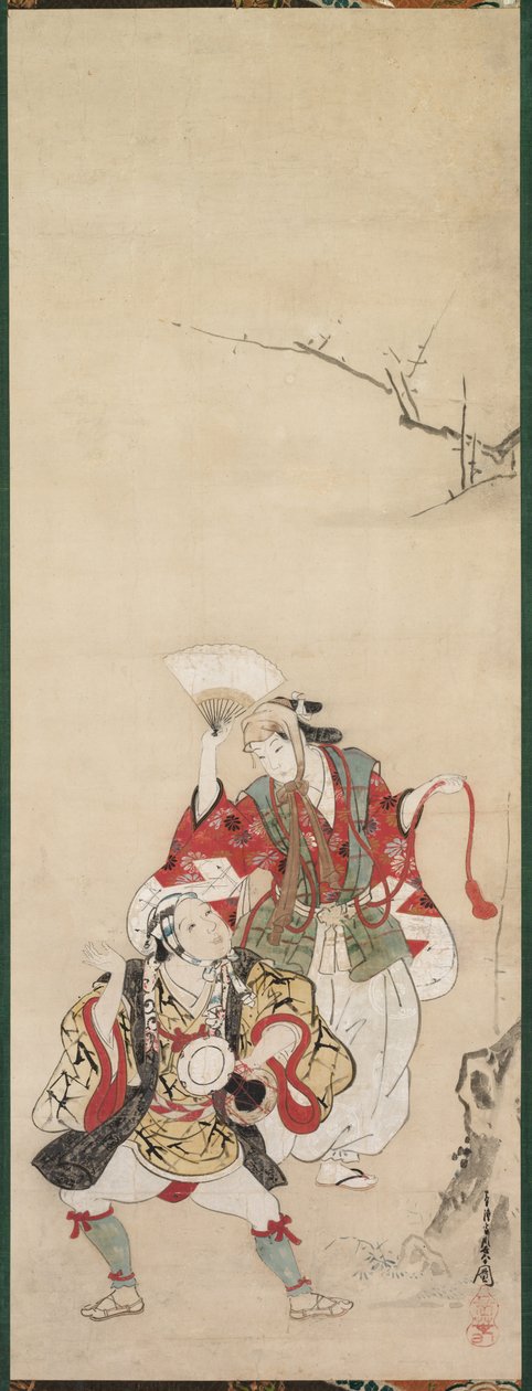 Spring Dancers Manzai, século 18. de Miyagawa Chōshun