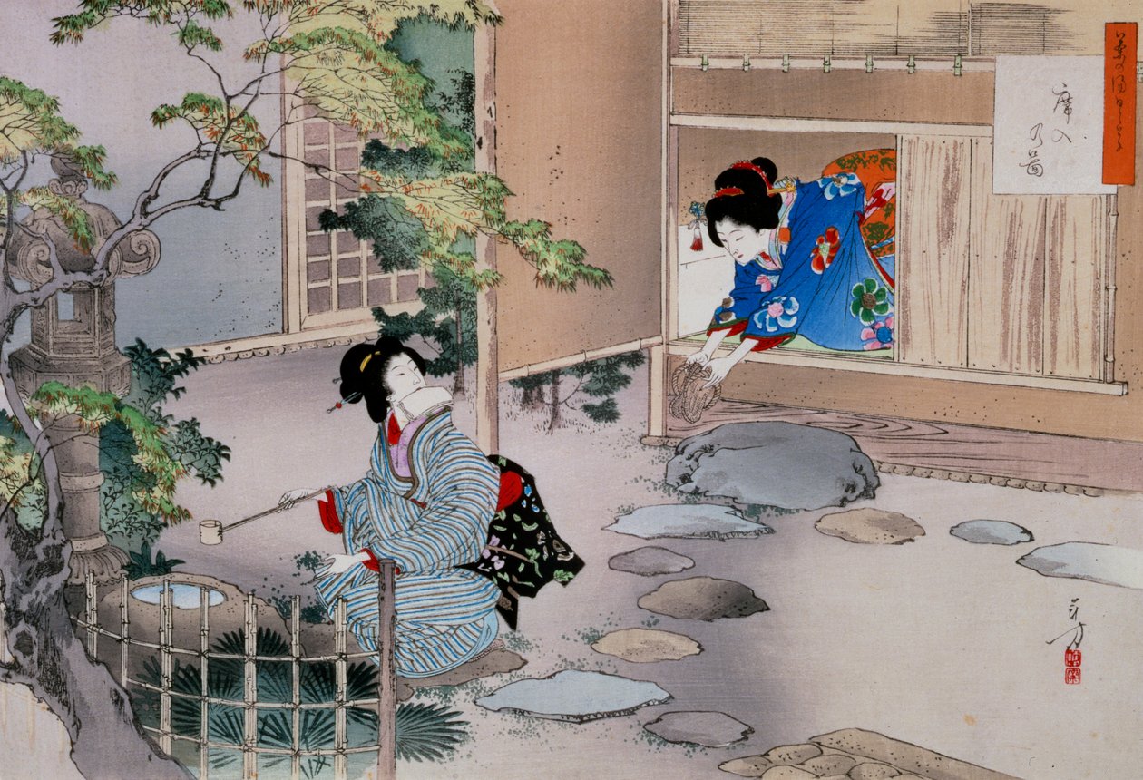 A entrada para as salas de chá, c1886-1908 de Mizuno Toshikata