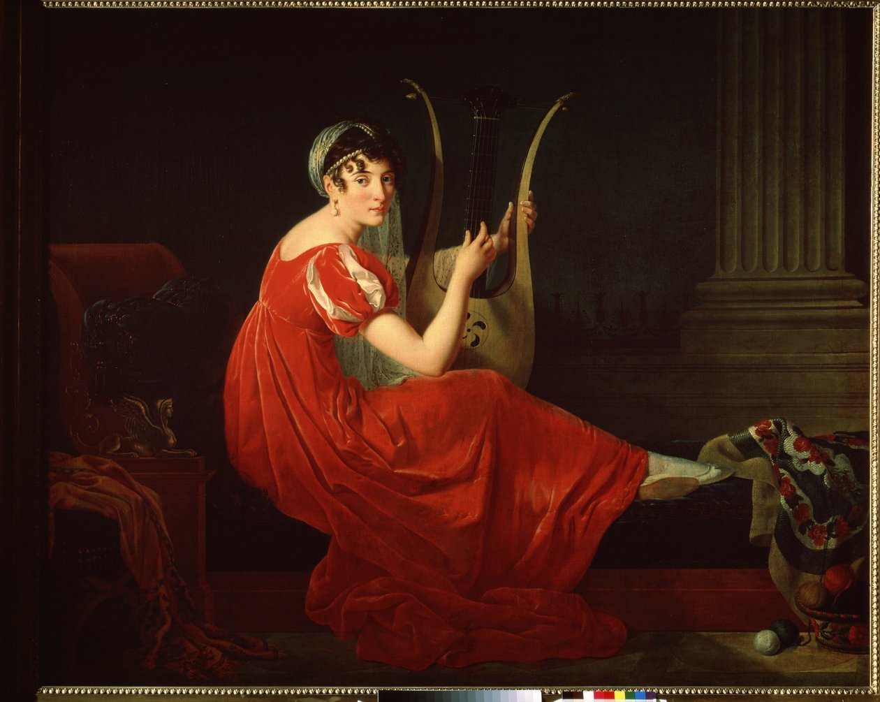 Retrato de Josephine Budayevskaya. Mulher elegante com a harpa. Pintura de Mademoiselle Riviere (1780-?) de Mlle Riviere