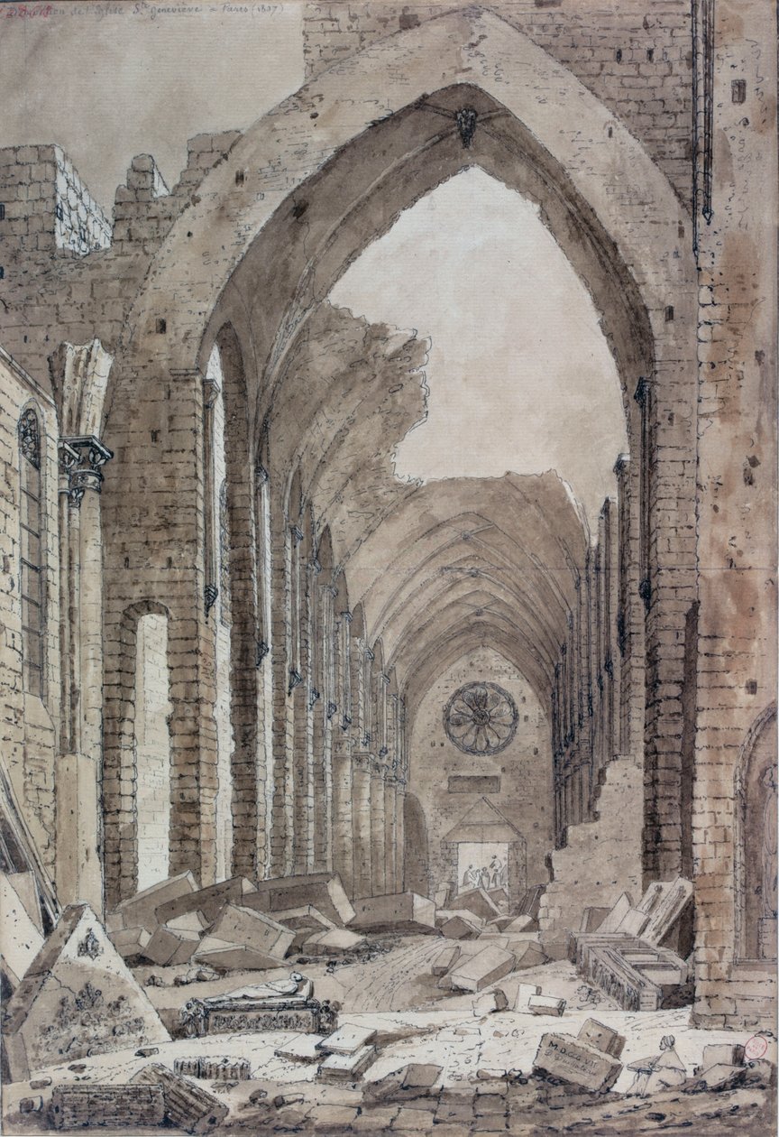 Demolição da Igreja Velha de St. Genevieve, Paris, 1807 (wc no papel) de Mme. Duchateau
