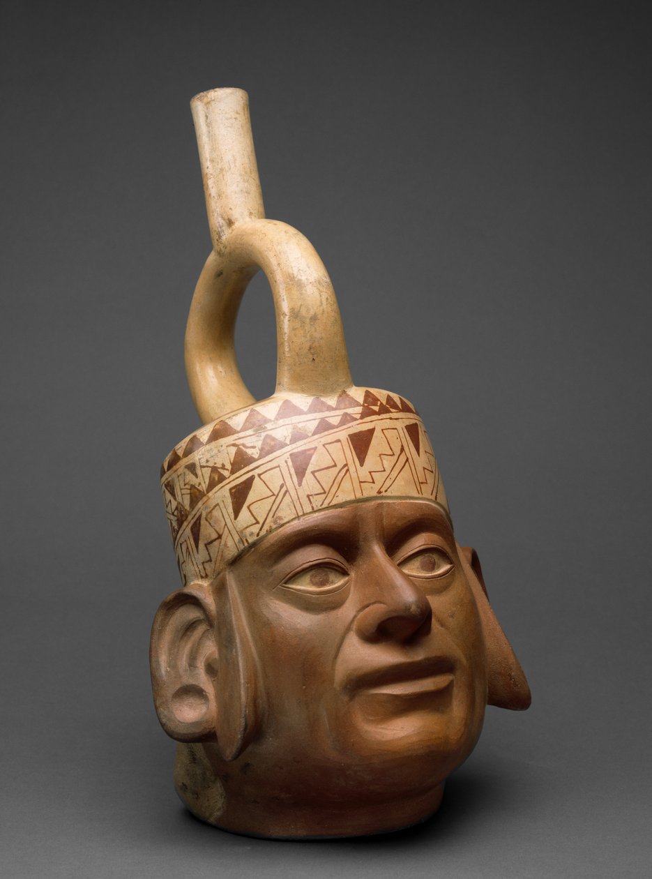 Embarcação de Cabeça de Retrato, Moche IV, 400-600 (louça de barro com pintura de deslizamento bichrome) de Moche