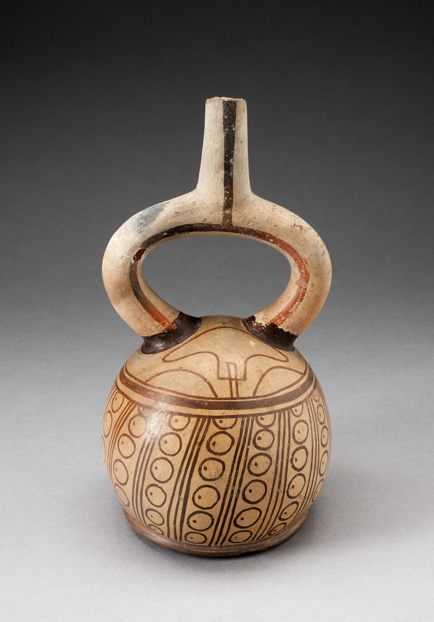 Recipiente de bico de estribo com motivos circulares de Moche