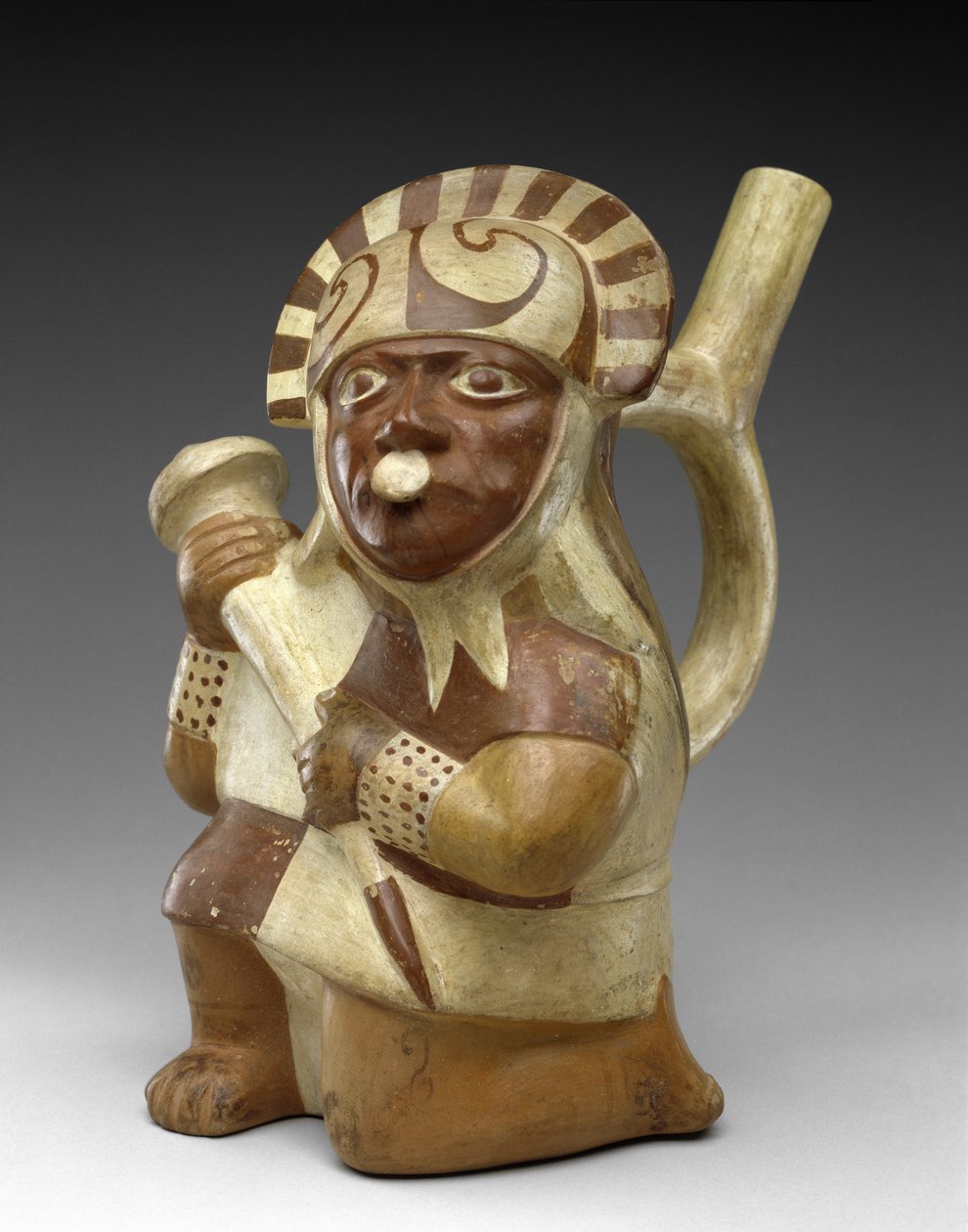 Navio de efígie de guerreiro ajoelhado de Moche Moche