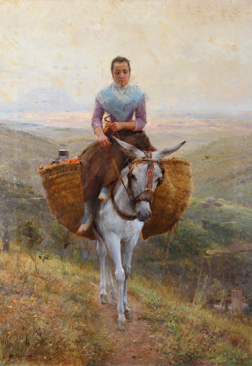 Mulheres, montando, um, burro de Modesto Teixidor y Torres