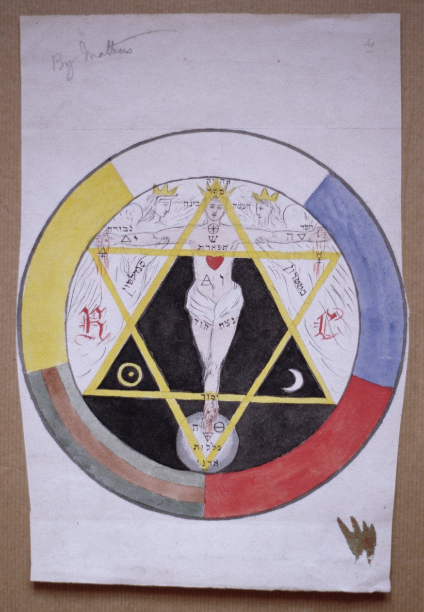 Design original para o grande selo simbólico sobre o rolo de pergaminho da Segunda Ordem da Golden Dawn, 1891 de Moina Mathers