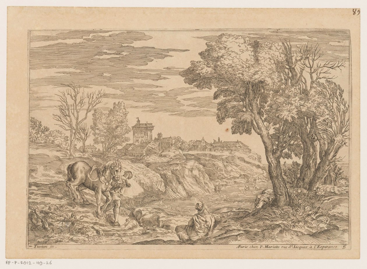 Paisagem com homem e cavalo atravessando um rio
Landscapes after Titian (título da série) de Moise Jean Baptiste Fouard