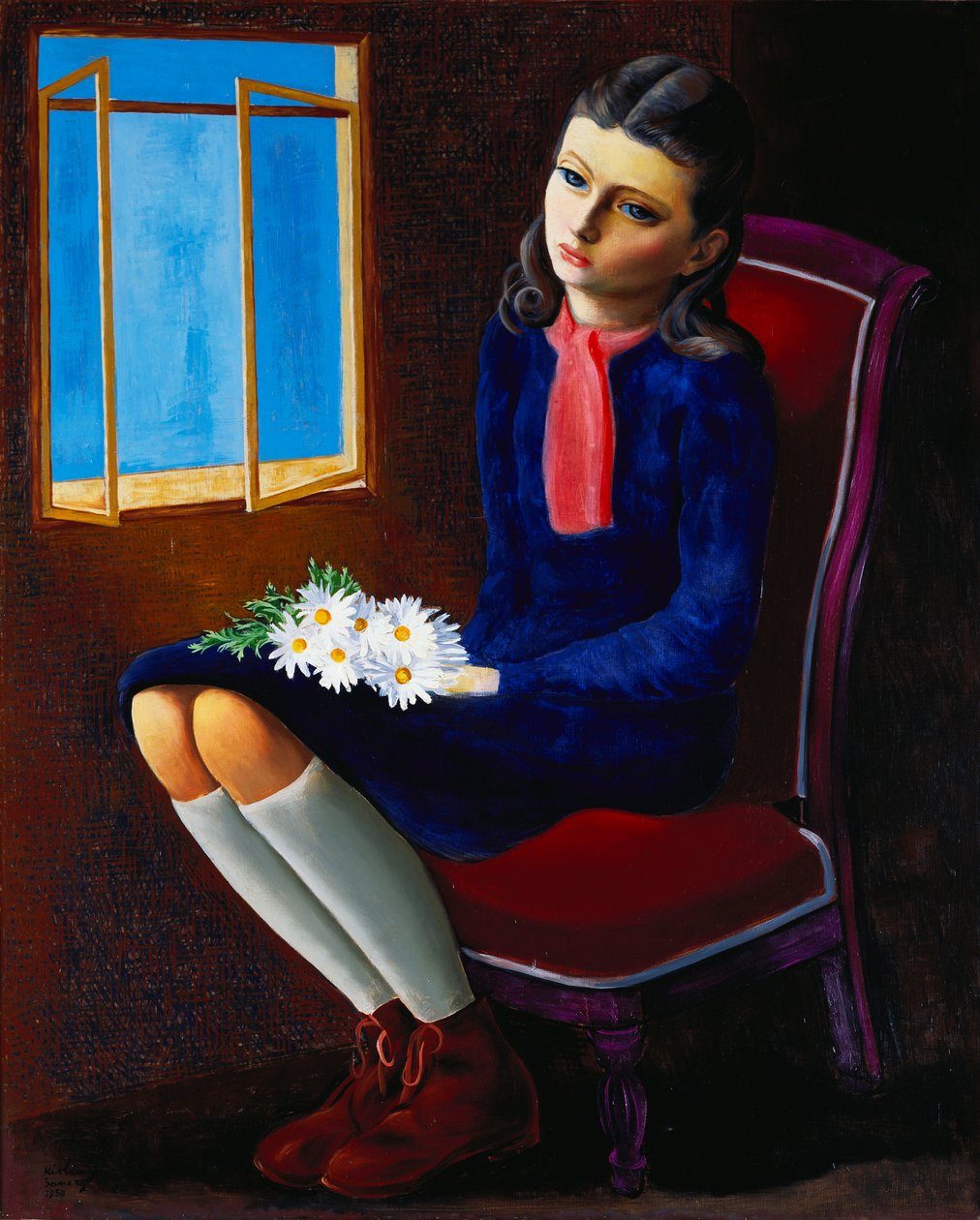 Uma rapariga sentada com Margaridas de Moise Kisling