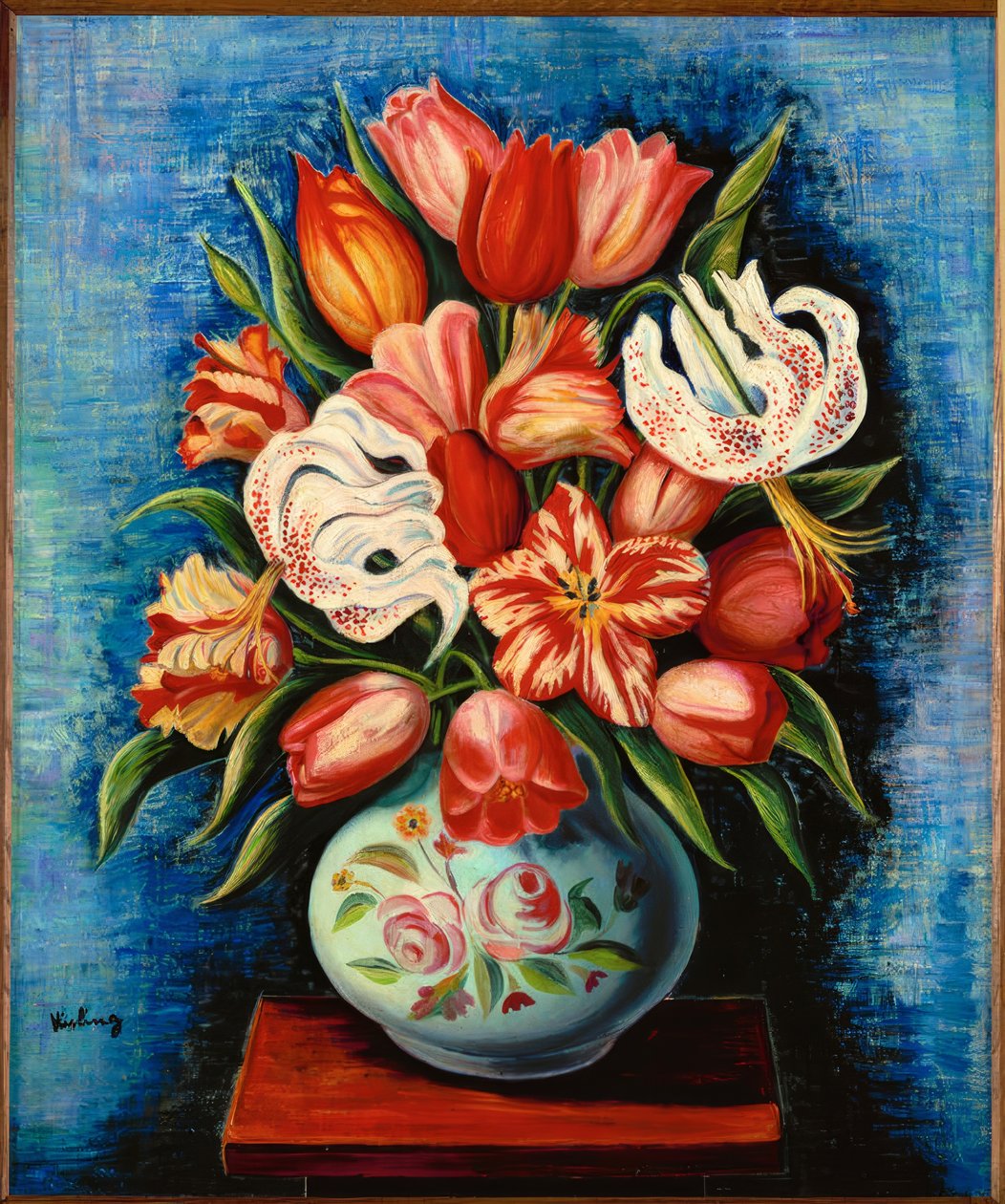 Bouquet de flores com tulipas e lírios de Moise Kisling