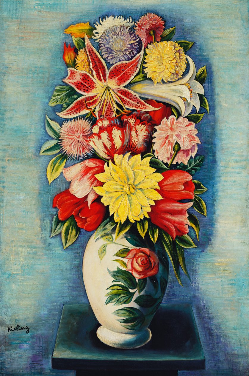 Flores: Dálias, Tulipas e Lírios; Bouquet de Fleurs: Dálias, Tulipas, Lírios e Liliums de Moise Kisling