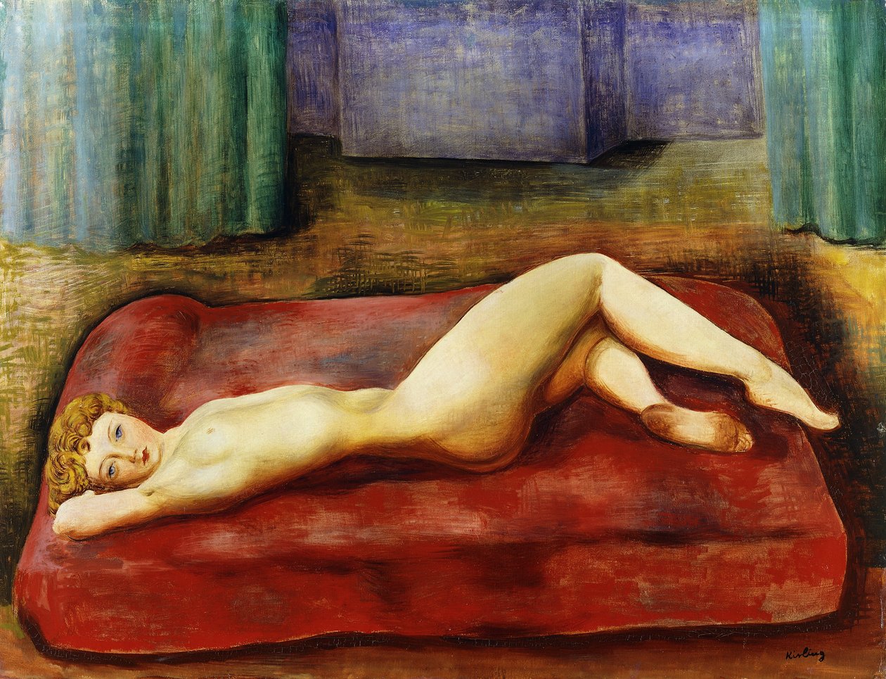 Nudez em cama vermelha; Nu au Lit Rouge de Moise Kisling