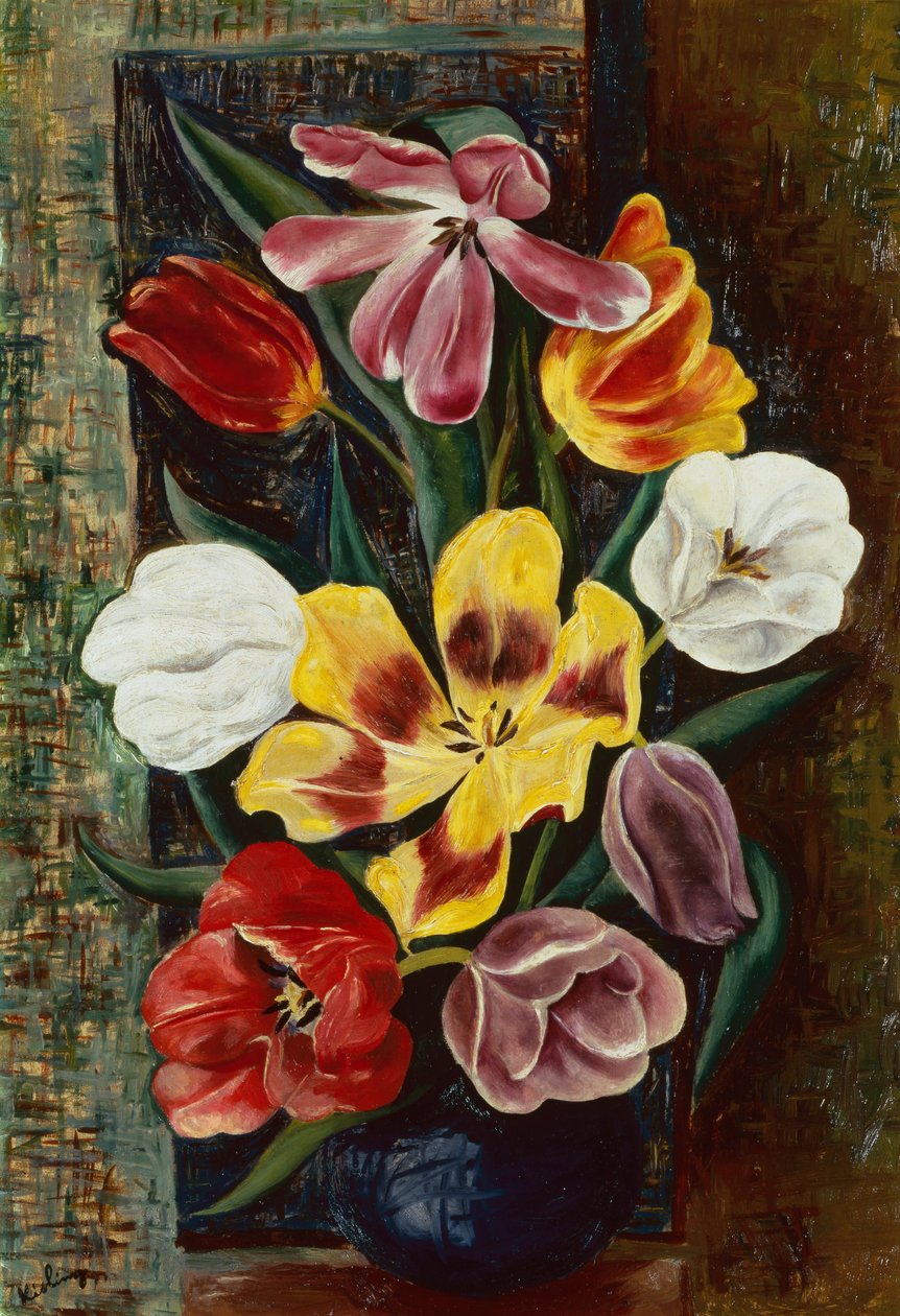 Vaso de túlipas (óleo sobre tela) de Moise Kisling