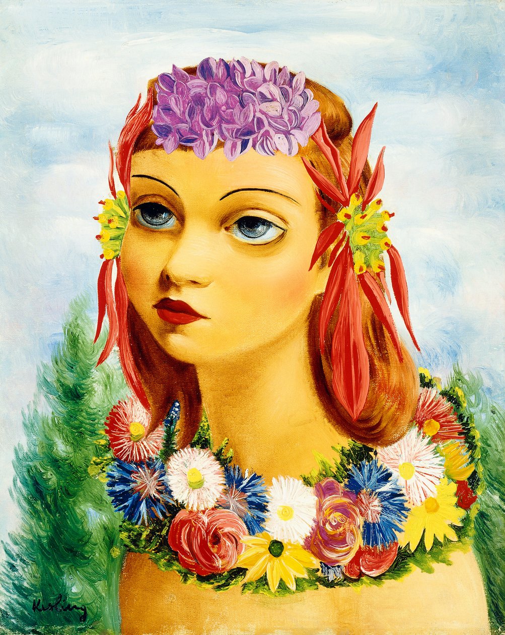 Mulher com flores de Moise Kisling