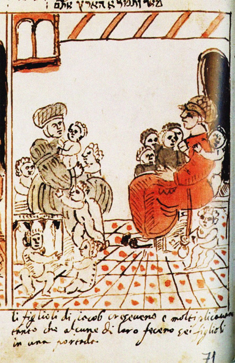 A multiplicação dos israelitas no Egito. O Codex Choumach Quadro Pentateuco de Moisés dal C de Moise del Castellazzo