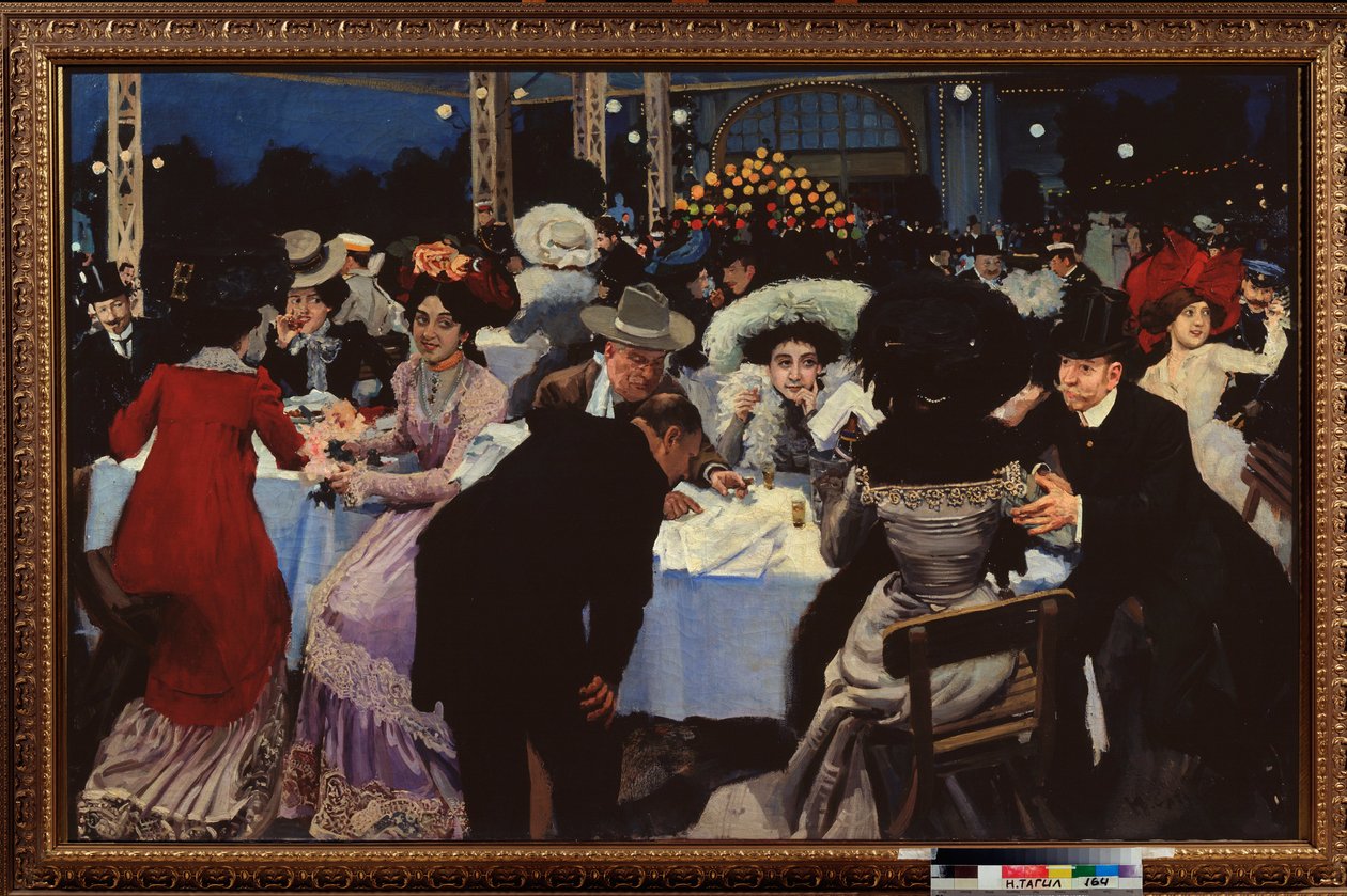 Cafe de nuit (café da noite) - Peinture de Moisei Maer (Moisei-Maer) (Lago) Gertsovich Slepyan (Slepian) (1872-1941), huile sur toile de Moisei Maer Gertsovich Slepian
