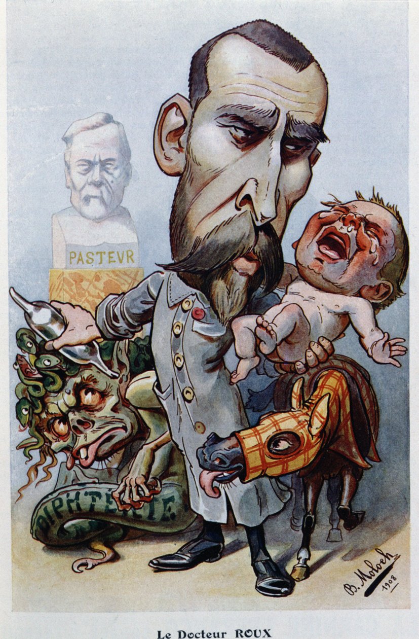 Dr. Emile Roux (1853-1933) e Difteria, de &39;Chanteclair&39;, 1908 de Moloch
