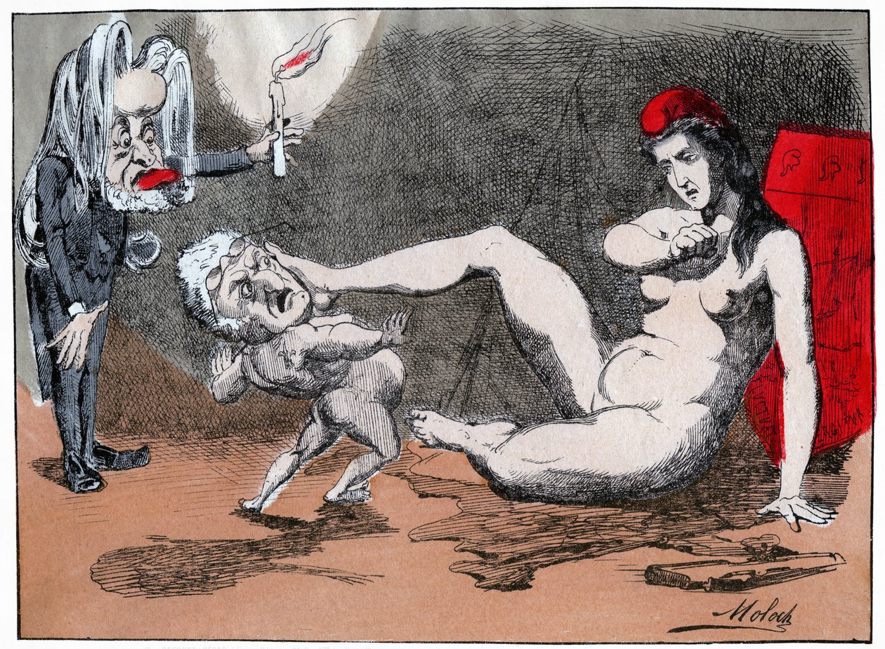Adolphe Thiers raps Marianne, c.1875 (impresso) de Moloch (1849 1909)