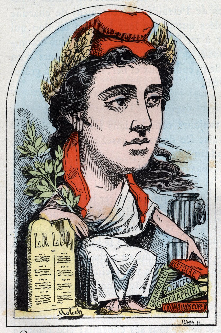 Allegorie de la republique (Marianne) em "Le Trombinoscope" de Touchatout, cartoon de B. Moloch de 1882 (1849-1909). Coleção particular. de Moloch