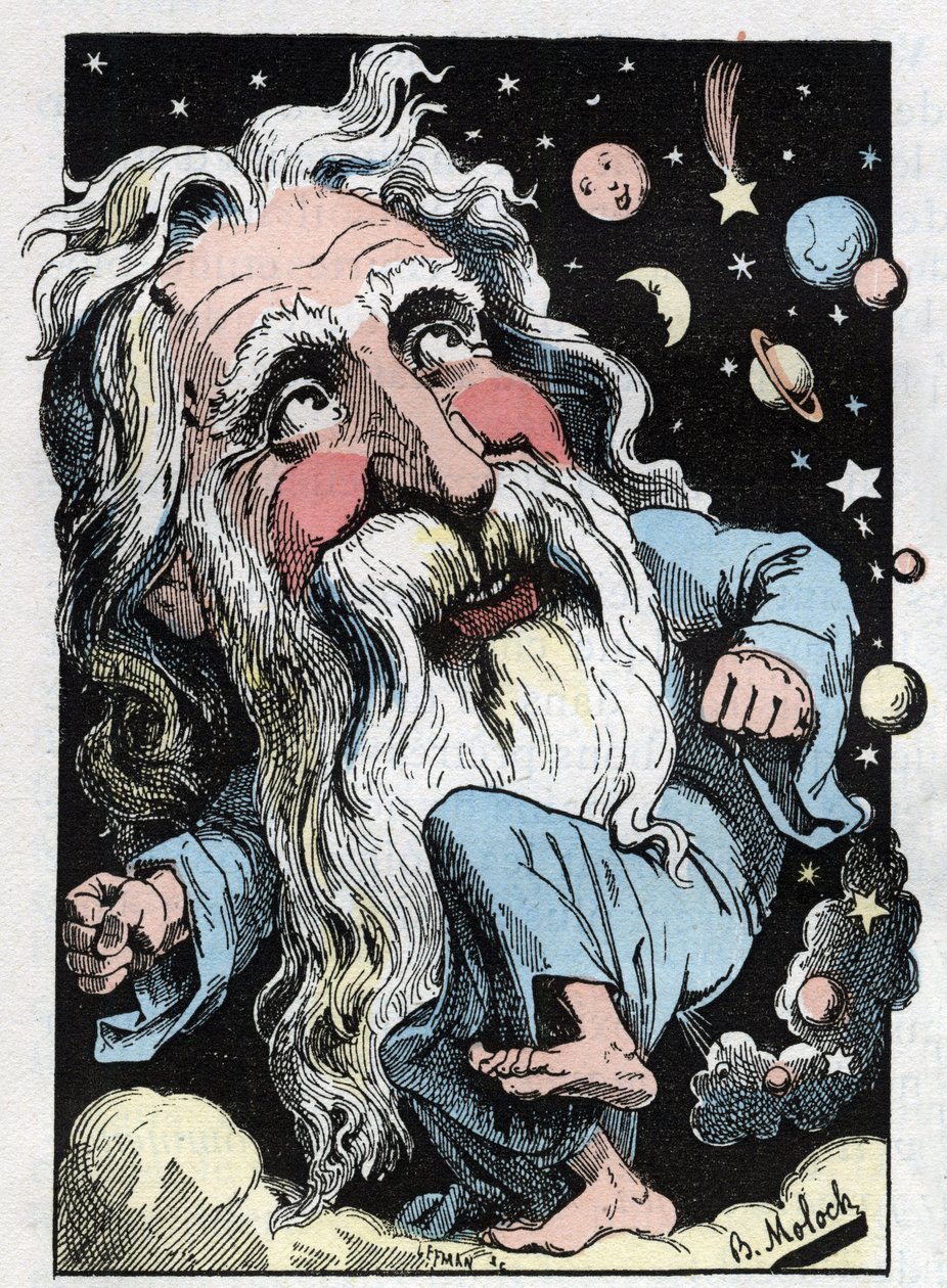 Alegoria de Deus em "O Trombinoscópio" de Touchatout, cartoon de B. Moloch de 1882 (1849-1909). Coleção particular. de Moloch