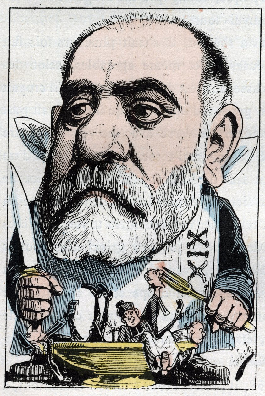 Desenho animado com a crítica dramática Francisque Sarcey (1827-1899) de Moloch