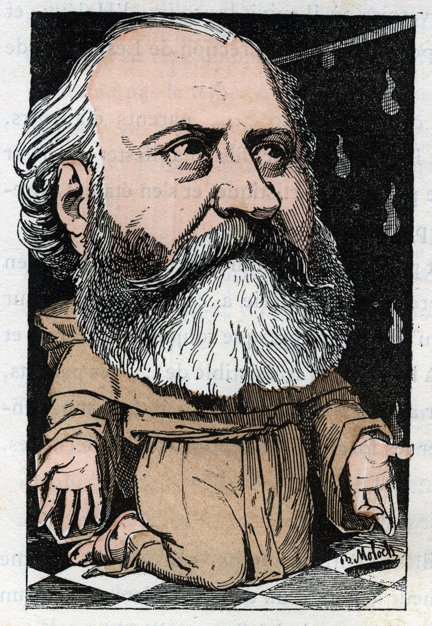 Retrato de Charles Gounod (1818-1893), compositor francês em "Le Trombinoscope" de Touchatout, caricatura de B. Moloch de 1882 (1849-1909). Coleção particular. de Moloch