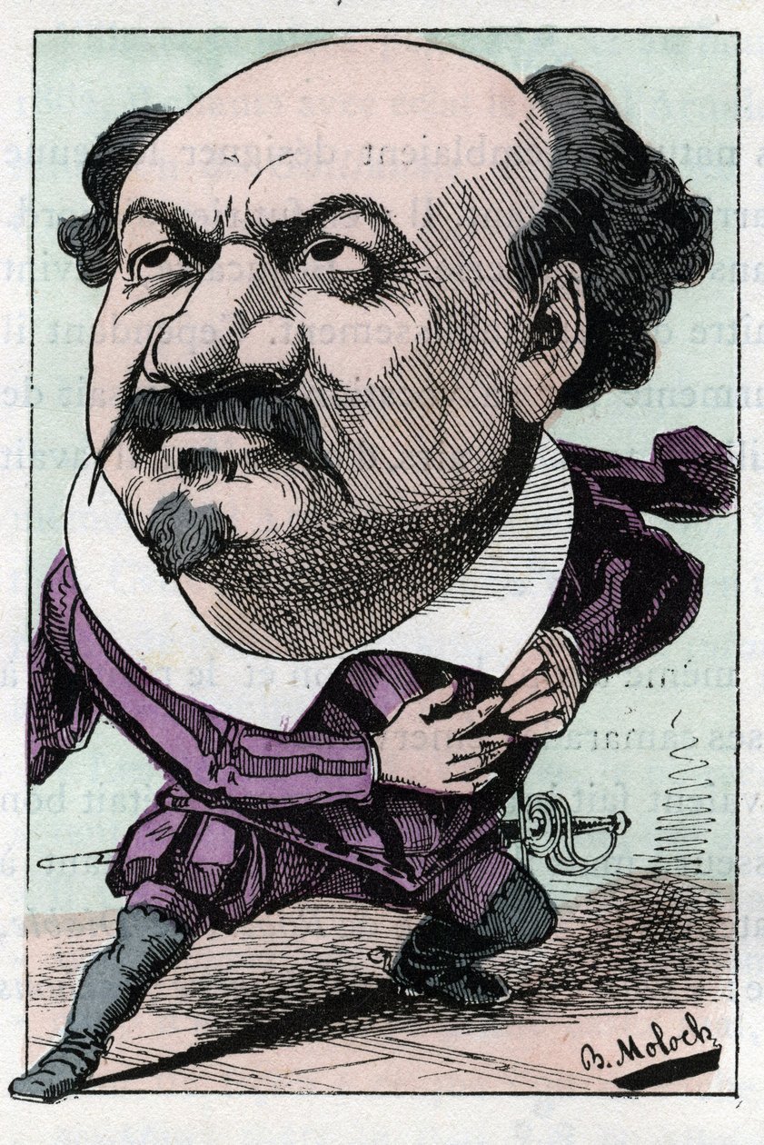 Retrato de François Pierre VILLARET (1830-1896) tenor da ópera entre 1863 e 1882 em "Le Trombinoscope" de Touchatout, caricatura de B. Moloch de 1882 (1849-1909). Coleção privada. de Moloch