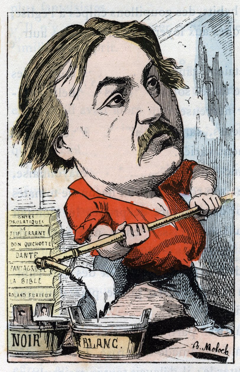 Retrato de Gustave Dore, cartunista e gravador 1832-1883 em "Le Trombinoscope" de Touchatout, caricatura de B. Moloch de 1882 (1849-1909). Coleção particular. de Moloch