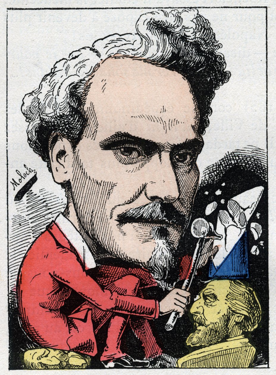 Retrato de Henri de Rochefort (1831-1913) Marquês de Rochefort, jornalista, político e escritor em "Le Trombinoscope" de Touchatout, cartoon de B. Moloch de 1882 (1849-1909). Coleção particular. de Moloch
